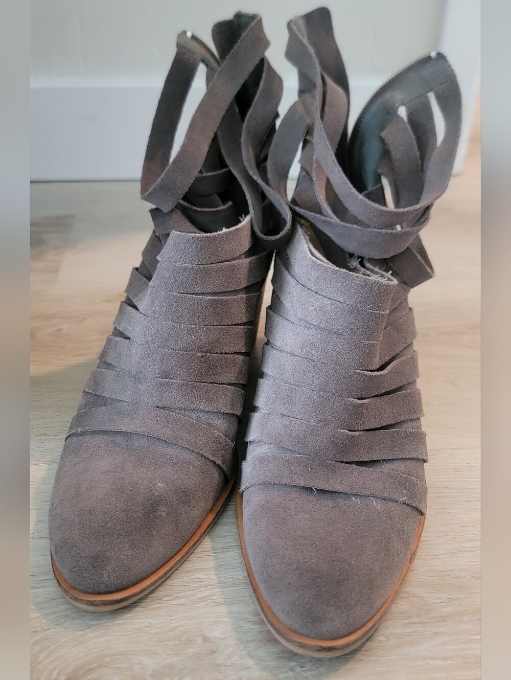 Women’s Strappy Suede Ankle Boots - Gray 9.5